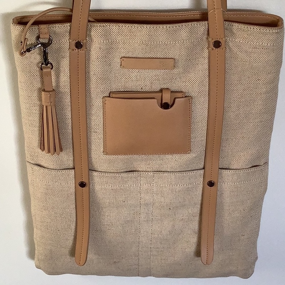 Sherpani Tan and Natural Canvas Laptop Tote